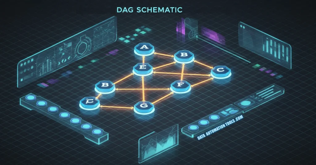 an image illustrating a dag or directed acrylic graphic as an essential data orchestration workflow tool