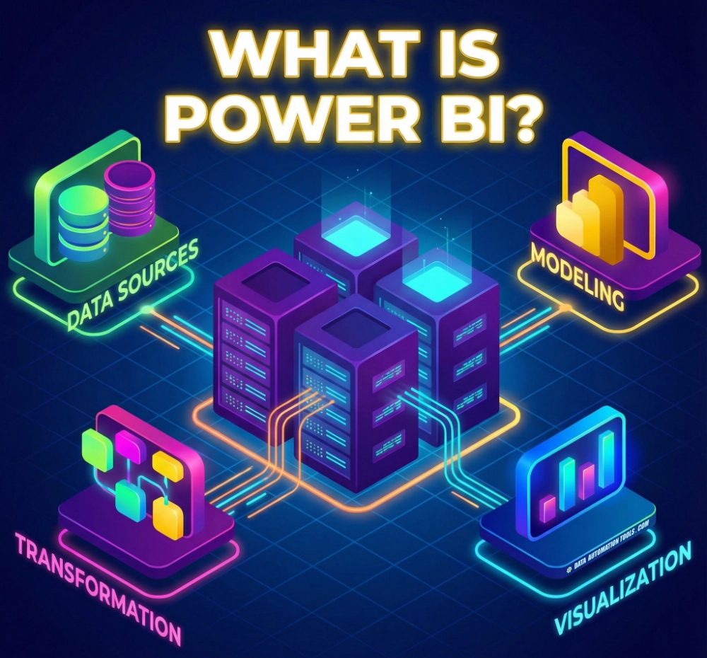 schematic showing flow of data analysis in power bi's data analysis tool