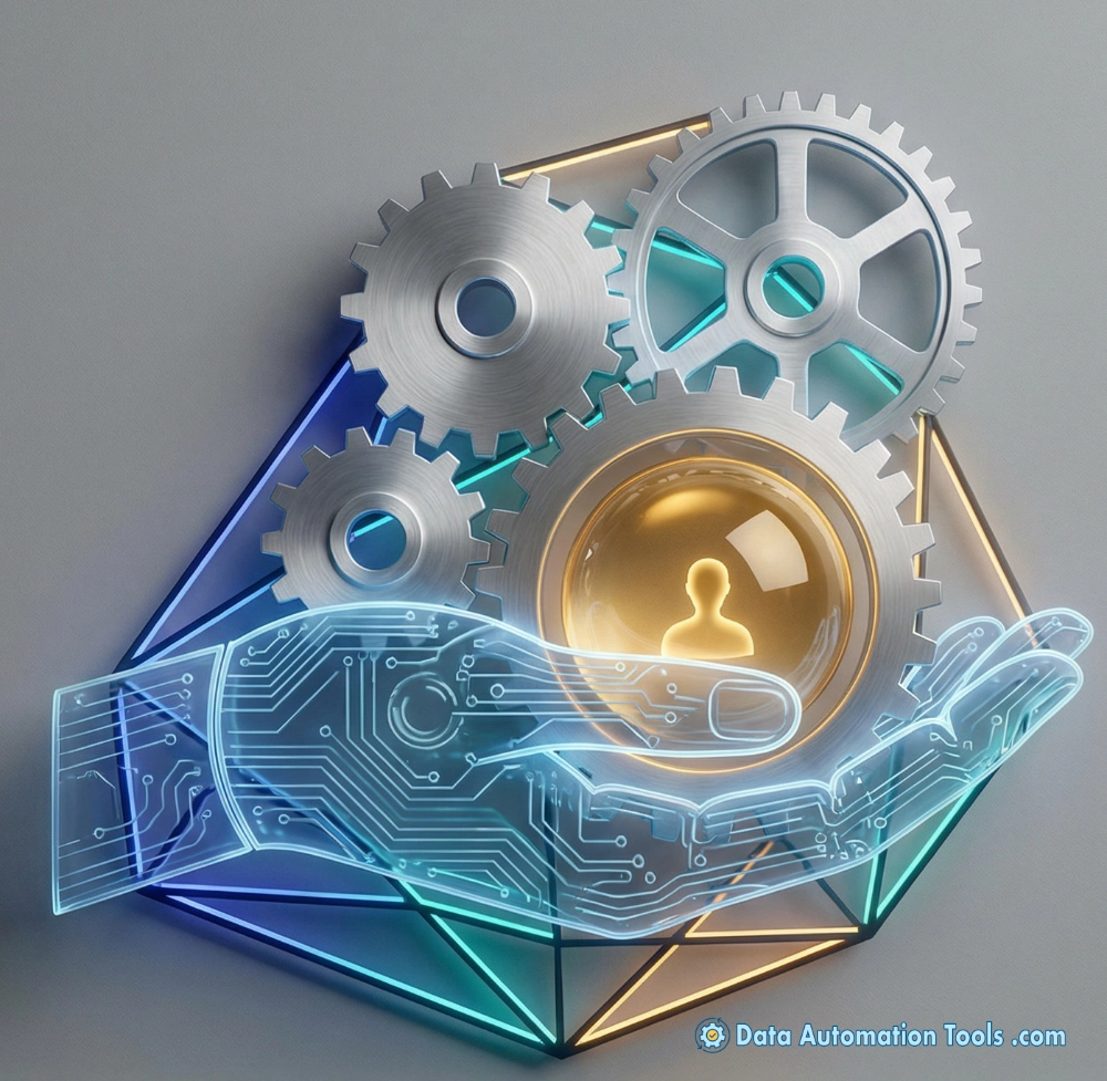 an image depicting ai automation as a machine-human symmetry